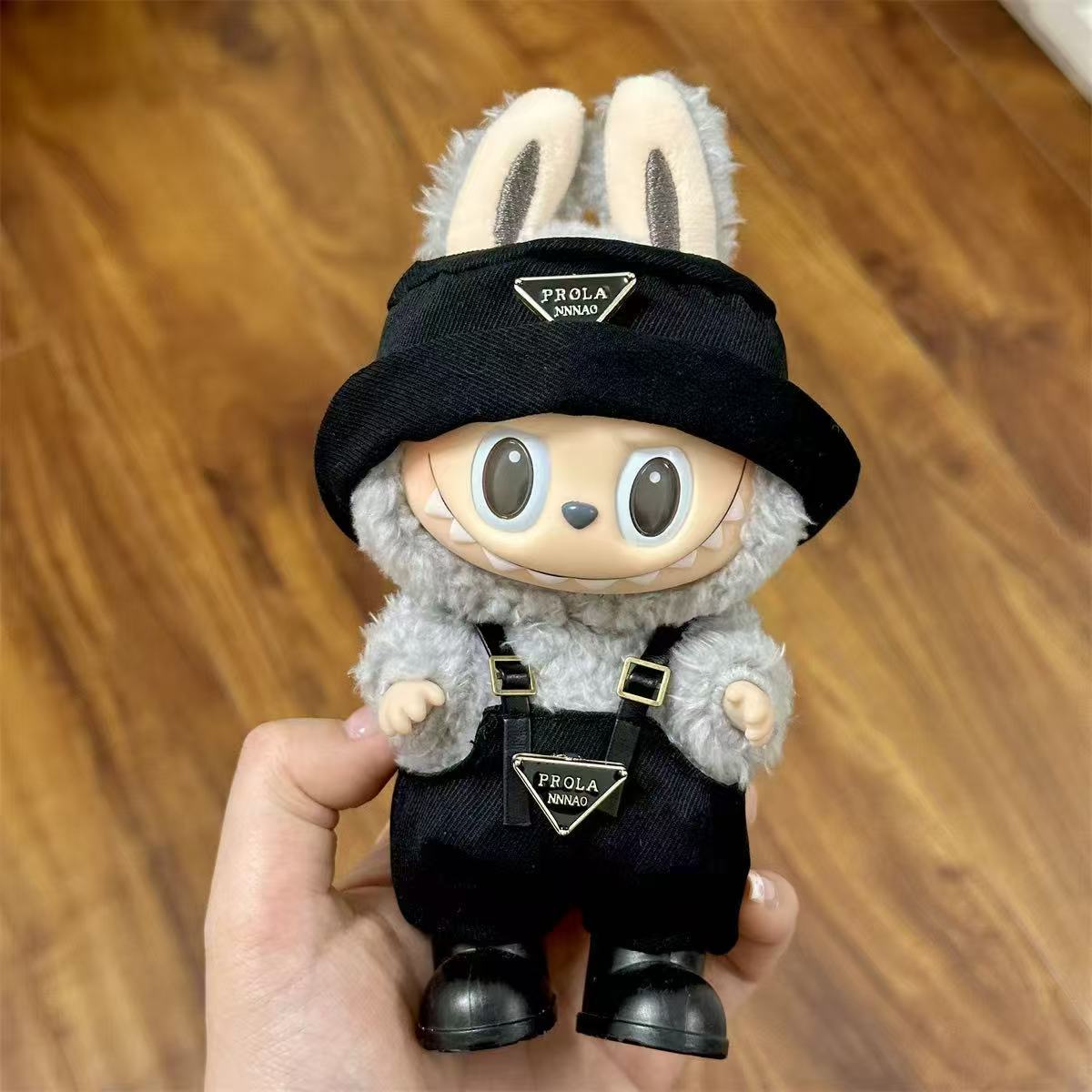 🖤 Labubu Luxe Fit – Black Prada-Inspired Beanie & Suspender Set
