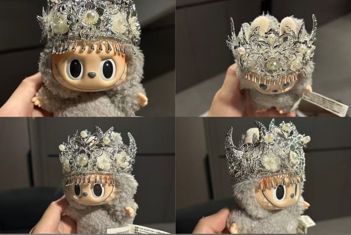 👑 Labubu Royal Crown – Silver Filigree Pearl Edition